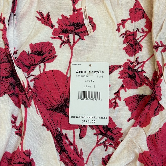 NWT Free People French Quarter Wrap Mini Dress in Ivory Red Floral - Small - Picture 10 of 11